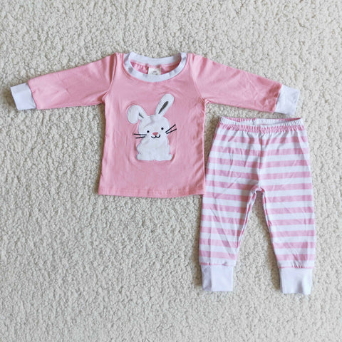 6 B8-25 Girl Pink Rabbit Striped Pajamas Outfit-promotion 2024.2.24
