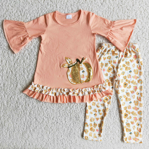 Girl Embroidery Pumpkin Leopard Pant Outfits