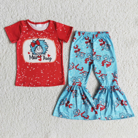 Girl Miss Thing Short Sleeve Blue Cartoon Pant Outfit