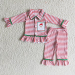 Girl Santa Striped Cardigan Pajamas Outfits