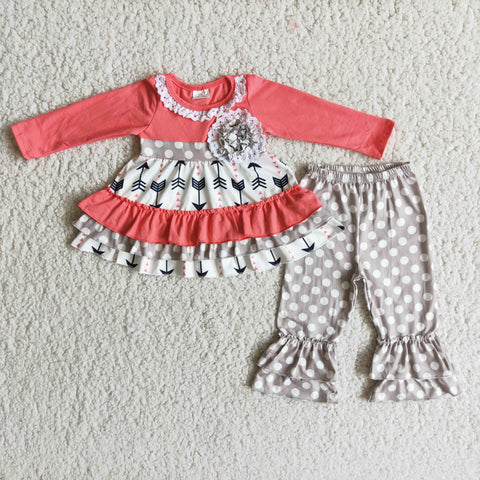 Girl Pink Lace Ruffles Dot Pant Outfit