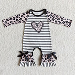 Girl Leopard Heart Striped Long Sleeve Romper