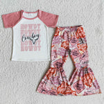 E13-18 Girls Pink Howdy Short Sleeve Patchwork Pant Outfit-promotion 2024.3.2