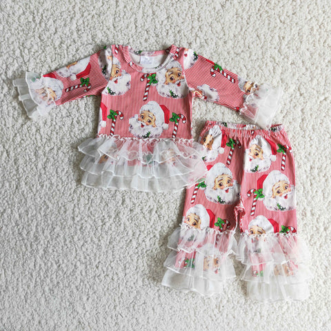 6 B12-18 Girl Christmas Santa Lace Print Outfit-promotion 2024.11.9