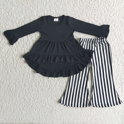 Girl Black Tunic Striped Outfit