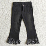 Girl Solid Tassels Straight Jeans