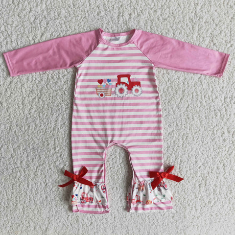 Girl Heart Car Pink Striped Long Sleeve Romper