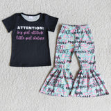 Clearance Girls Attitude Short Sleeve Letter Bell Bottom Outfit