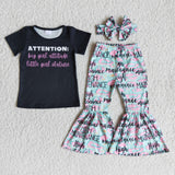 Clearance Girls Attitude Short Sleeve Letter Bell Bottom Outfit