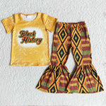 Girls Black History Short Sleeve Aztec Bell Bottom Outfit