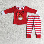 Girl Red Deer Striped Pajamas Outfit