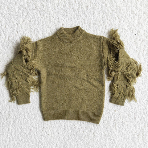 Winter Warm Girl Army Green Tassels Sweaters