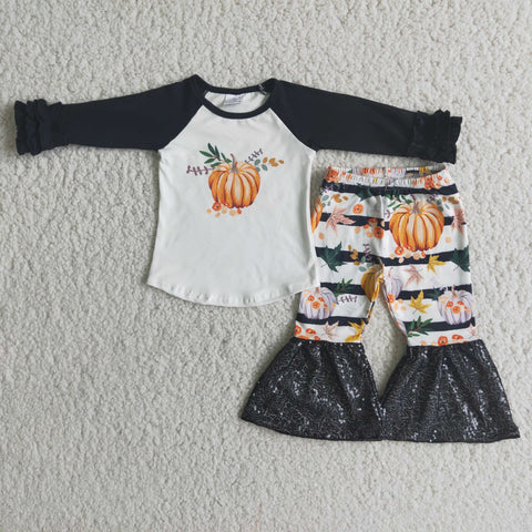 Girl Pumpkin Sequin Pant Outfit
