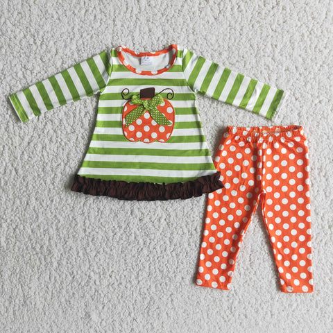 Girl Embroidery Pumpkin Dot Pant Outfits