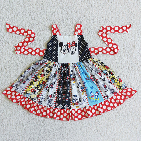 Girl Mouses Dot Sleeveless Patchwork Twirl Dress