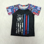 Boy Print Blue Flag Short Sleeve T-shirt