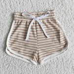 Girl  Khaki Waffle Adjustable Drawstring Striped Shorts