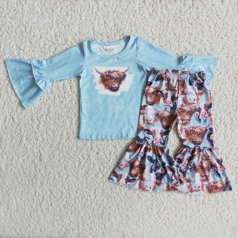 Girl Blue Bleached Cow Head Outfit