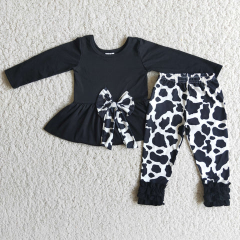 Girl Black Tunic Cow Print Pant Outfit