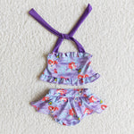 Girl Purple Cartoon 2 Pieces Swimsuits