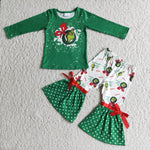 Girl Christmas Green Monster Dot Outfits