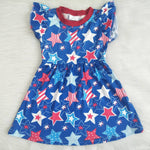 C11-9 Girl Stars & Striped Flutter Sleeve Dresses-promotion 2024.4.27