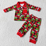 Boy Green Monster Pliad Cardigan Pajamas Outfits