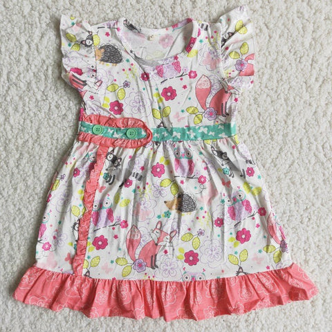 C3-9-1 Girl Foxes Floral Flutter Sleeve Dresses-promotion 2024.3.16