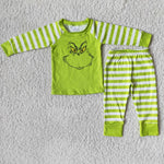 Boy Green Monster Striped Long Sleeve Pajamas Outfit