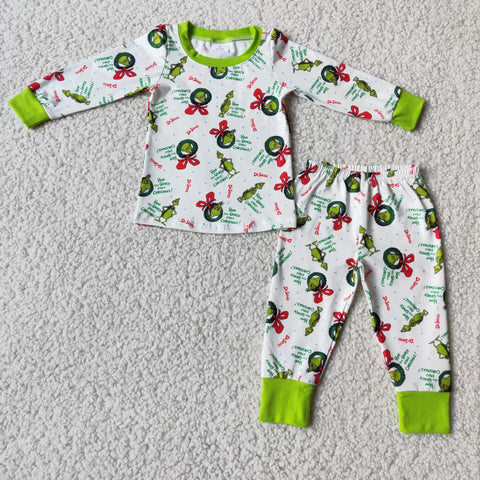 Boy Green Monster Long Sleeve Pajamas Outfit