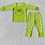 Girl Green Cartoon Polka Dot Pajamas Outfit