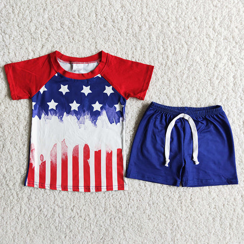 D9-14 4th of July Boys Stars Navy Shorts Outfit-promotion 2024.5.18