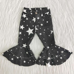 Girl Stars Black Bell Bottom Ruffle Jeans