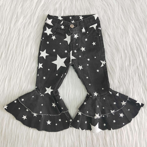 Girl Stars Black Bell Bottom Ruffle Jeans