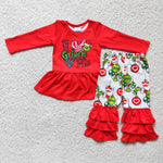 Girl Love Red Cartoon Ruffle Pant Outfit