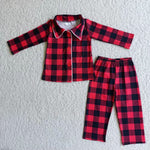 Boy Red & Black Plaid Cardigan Pajamas Outfit