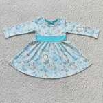 Girl Blue Princess Long Sleeve Twirl Dress
