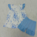 Girl Blue Floral Blue Shorts Outfit