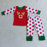 Girl Christmas Embroidery Deer Pajamas Outfit