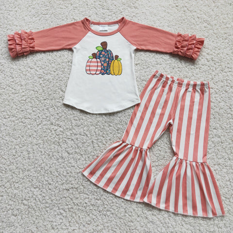 Girl Pumpkin Pink & White Striped Outfit