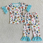 Girl Cartoon Short Sleeve Ruffle Pant Outfit