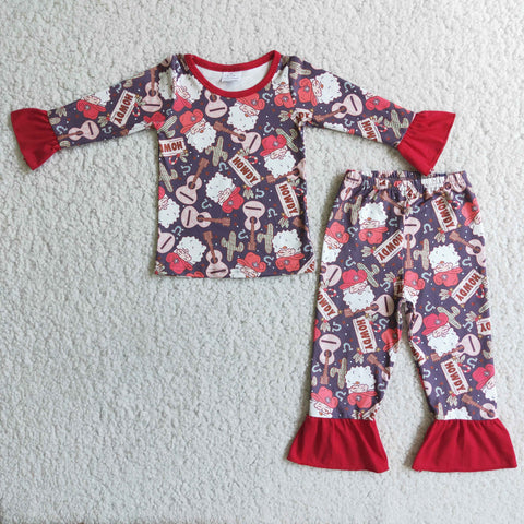 6 A6-14 Girl Santa Claus Howdy Guitar Pajamas Outfit-promotion 2024.11.9