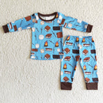 Boy Blue Cookie Print Pajamas Outfit