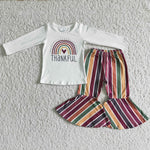 Girl Thanksgiving Rainbow Colorful Striped Outfit