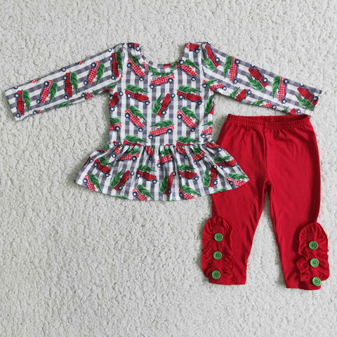 6 C9-24 Girl Christmas Tree Car Red Pant Outfit-promotion 2024.11.2