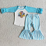Girl Turkey Blue & White Striped Outfit