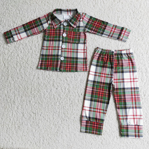 Boy Plaid Cardigan Pajamas Outfit