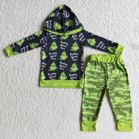 Boy Print Hoodies Camouflage Long Pant Outfit