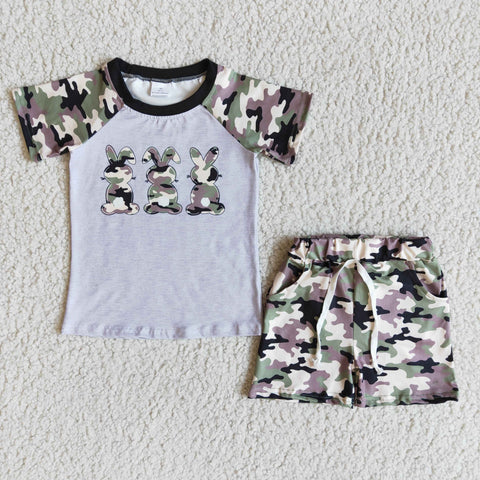 Boys Bunny Short Sleeve Camouflage Shorts Outfit