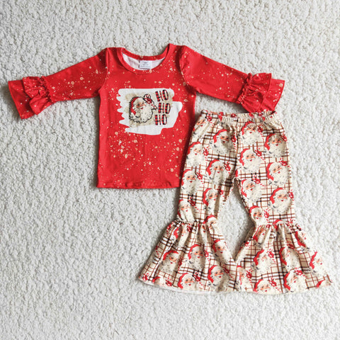 Girl Santa Claus Plaid Bell Bottom Outfit